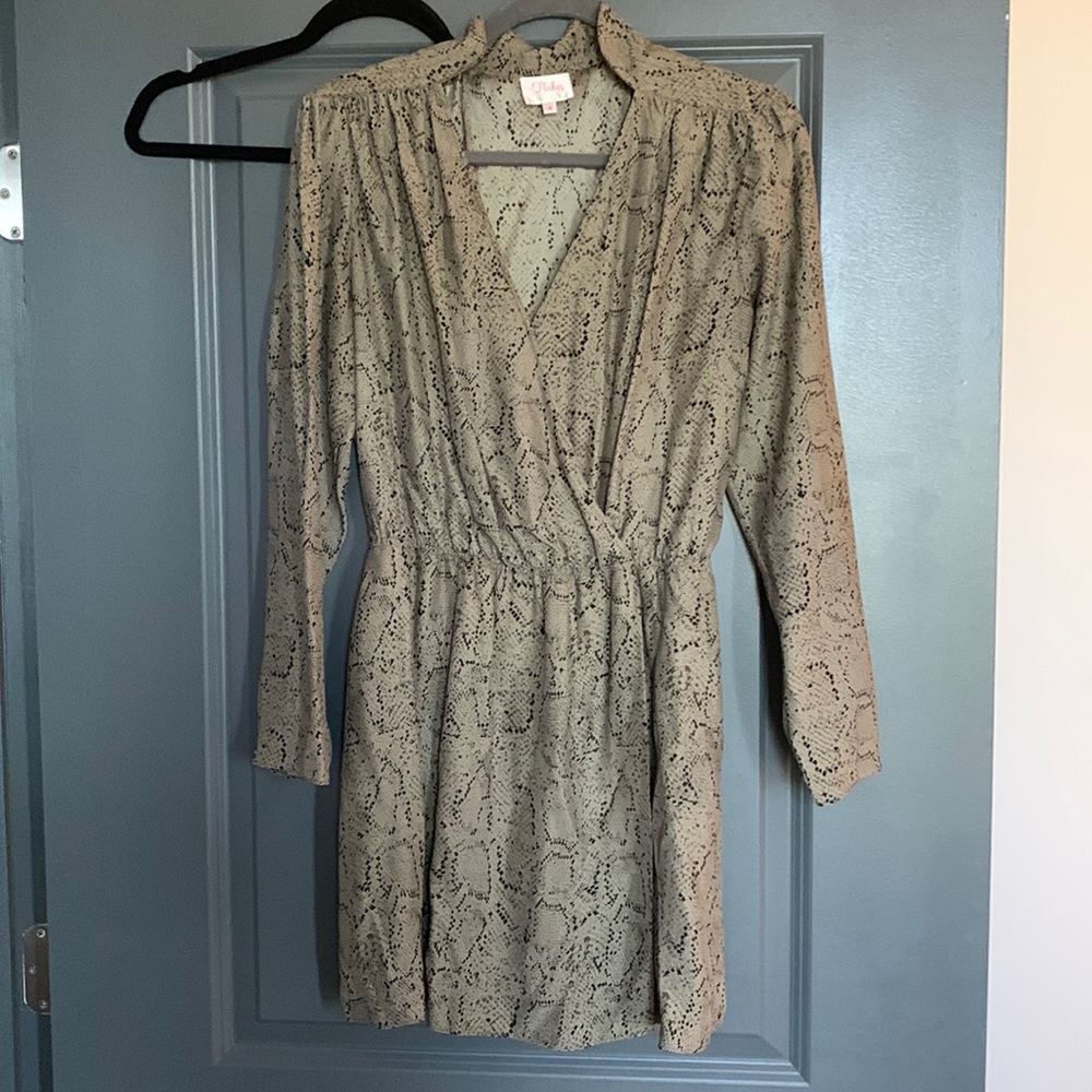 Parker green and black snakeskin print dress